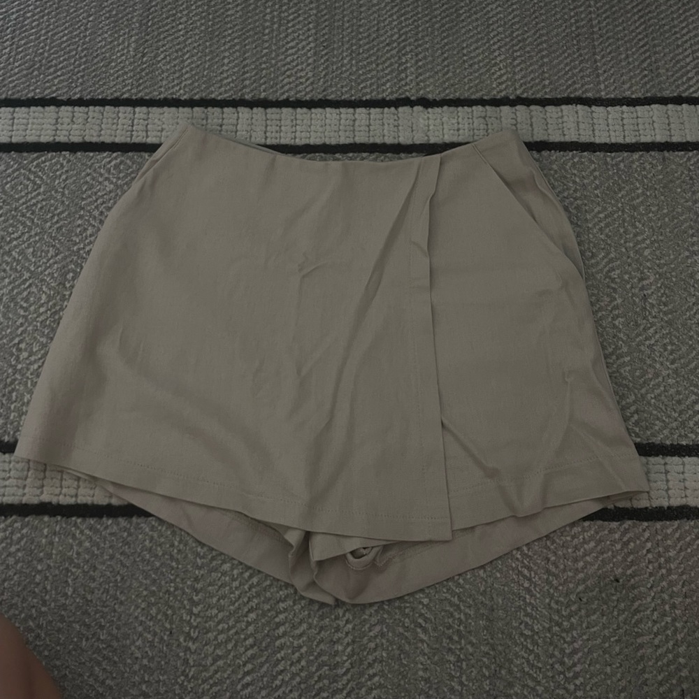 Tan wrap front skort